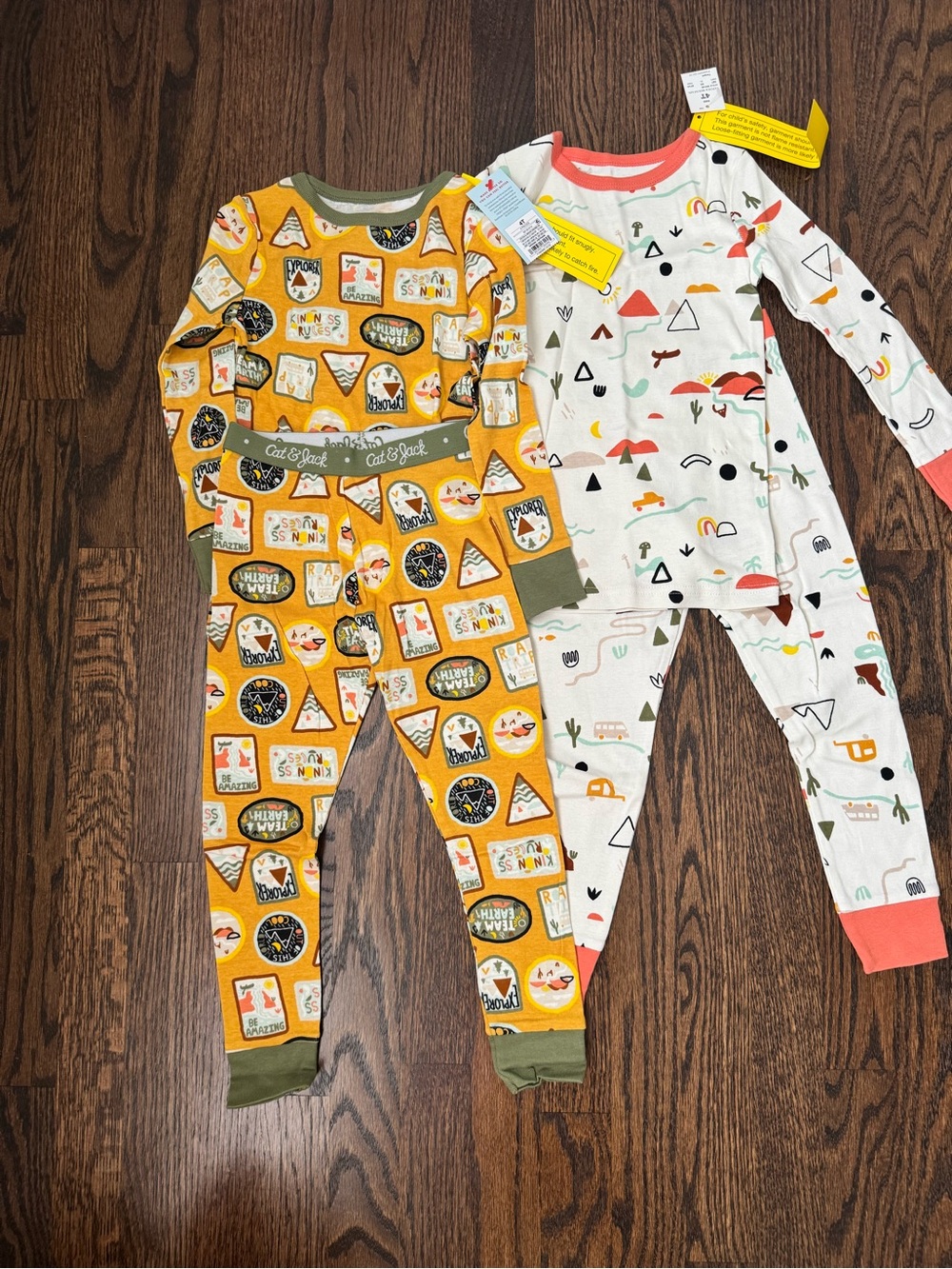 NWT Cat & Jack Mustard Yellow & Cream Patterned Kids Pajamas